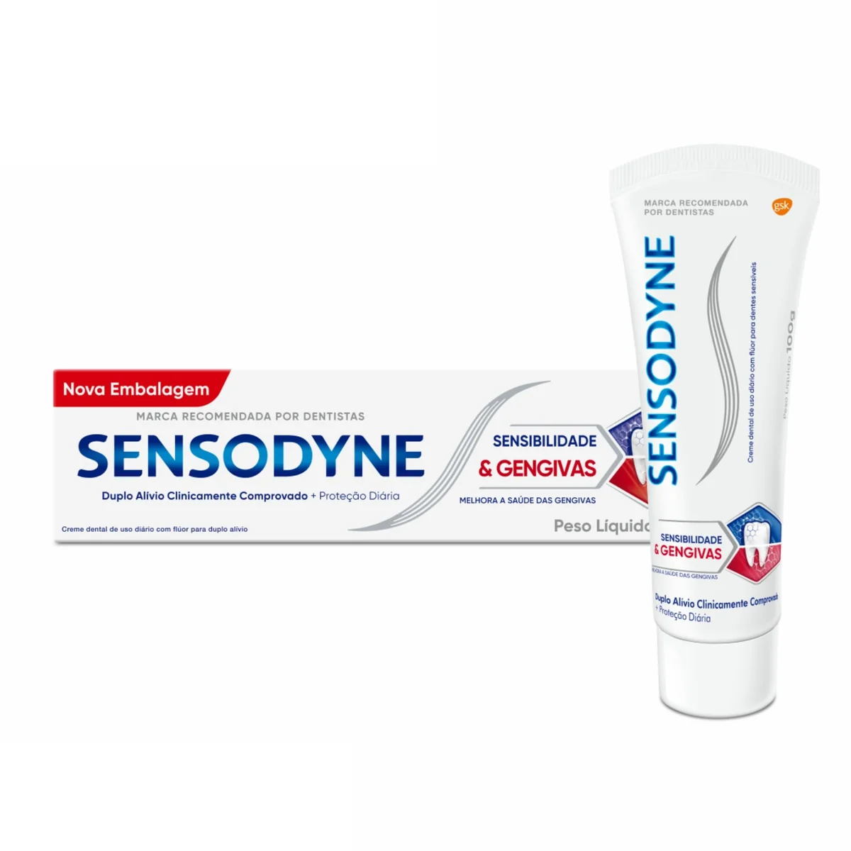 Sensodyne Creme Dental para Sensibilidade e Gengivas com Flúor, Duplo Alívio, 100g, eficaz para a sensibilidade dentária