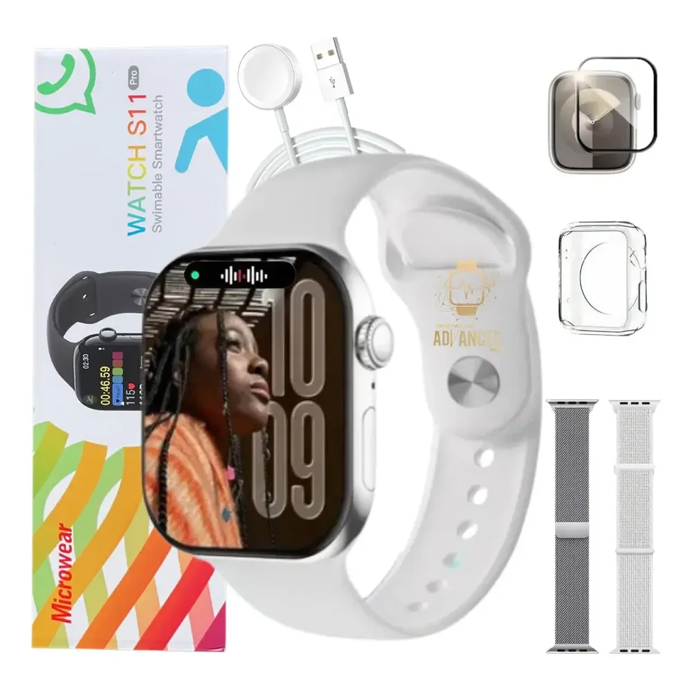 Smartwatch Microwear S11 Pro Amoled 47mm Gps Nfc Whatsapp Prata Smartwatch Advanced Pro Prateado Lisa Branco