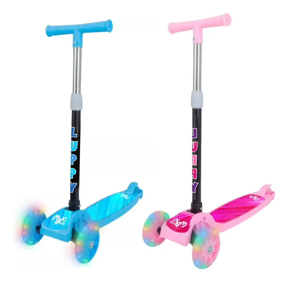 Patinete Infantil Dobrável 3 Rodas Led Luppy Maxi Toys Rosa