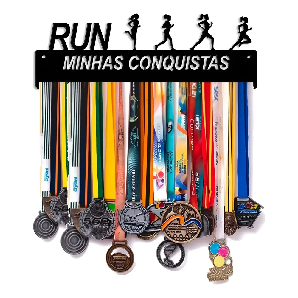 Porta Medalhas Corrida De Rua Feminino Até 60 Medalhas Preto