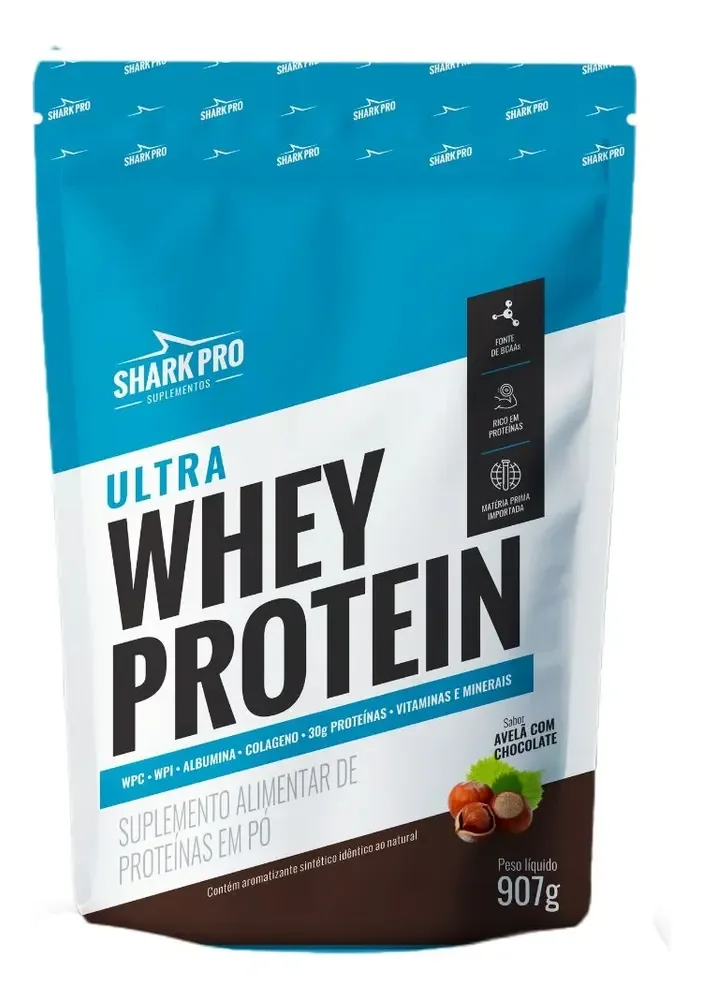 Ultra Whey Protein Chocolate Avela Refil 907g - Shark Pro Chocolate Com Avelã