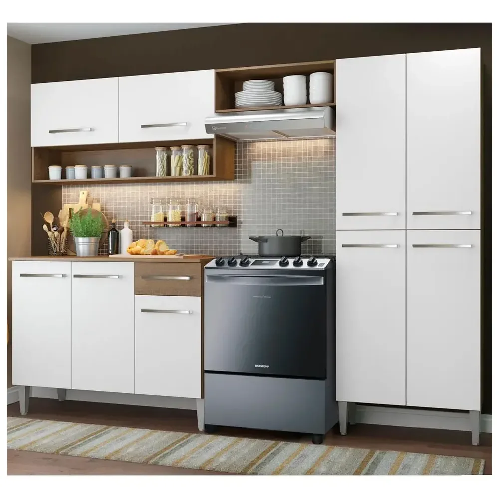 Cozinha Compacta Madesa Emilly Pop Armário Balcão Paneleiro Cor Branco Marrom Marrom/branco