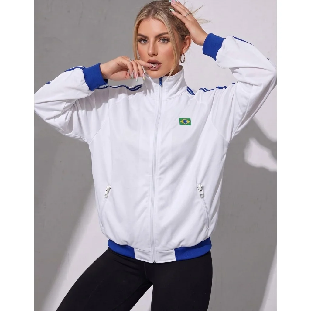 Jaqueta Brasil Feminina Com Zíper Gola Alta Blusa Seleção Brasileira Moda Blogueira