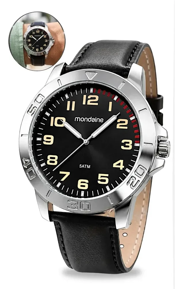 Relógio De Pulso Mondaine 99810g0mvnh1 Com Corria De Couro Sintético Cor Preto - Bisel Prateado