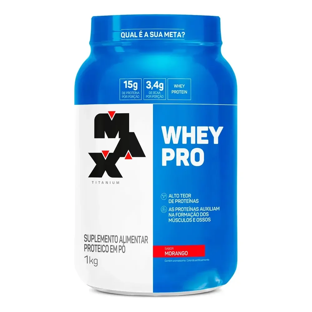 Whey Protein 1kg Whey Pro Max Titanium Sabor Morango Bcaa E Aminoácidos