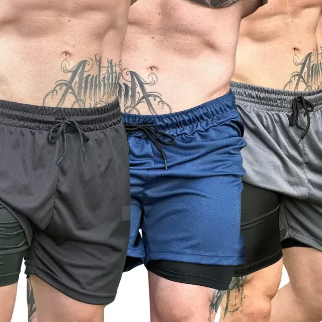 Kit 3 Bermuda 2 Em 1 Short Duplo Masculina Academia Corrida
