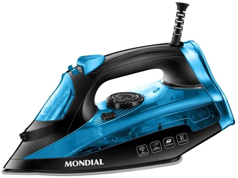 Ferro de Passar Roupa a Vapor Mondial F-53 Preto e Azul