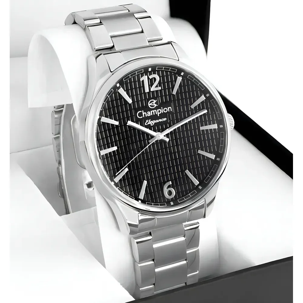 Relógio Masculino Champion Cn27670t Cor Da Correia Prateado Com Fundo Preto Prova D´agua 50 Metros Minimalista Prata Preto 2