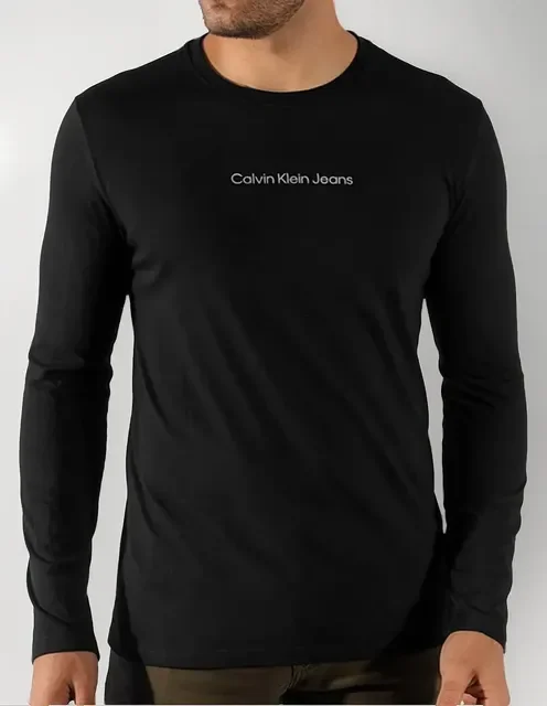 Camiseta Calvin Klein Manga Longa Institutional Grey Preta