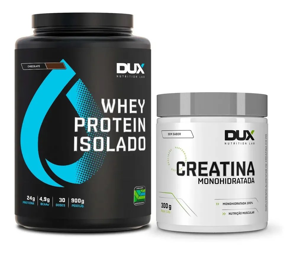 Whey Protein Isolado 900g + Creatina Pura 300g Dux Nutrition Sabor Baunilha
