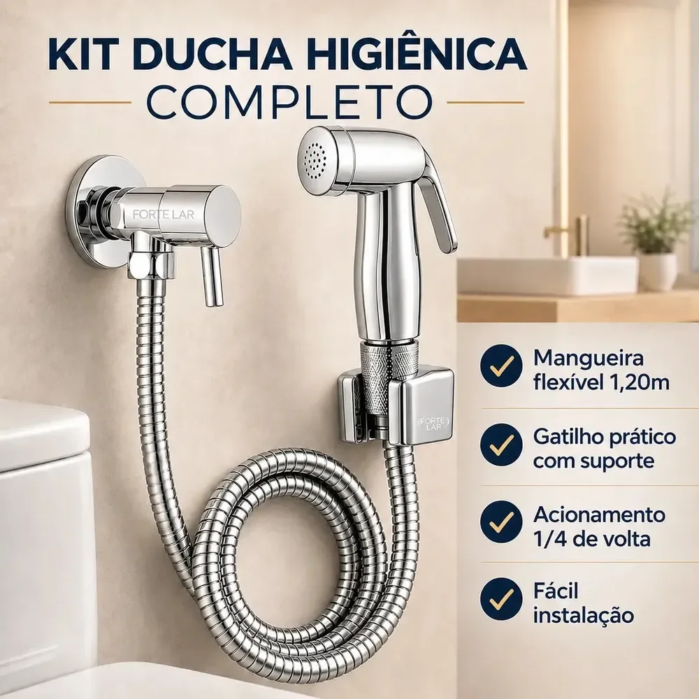 Ducha Higiênica Chuveirinho de Banheiro 1.20m Bidê Forte Lar 1/4 Volta