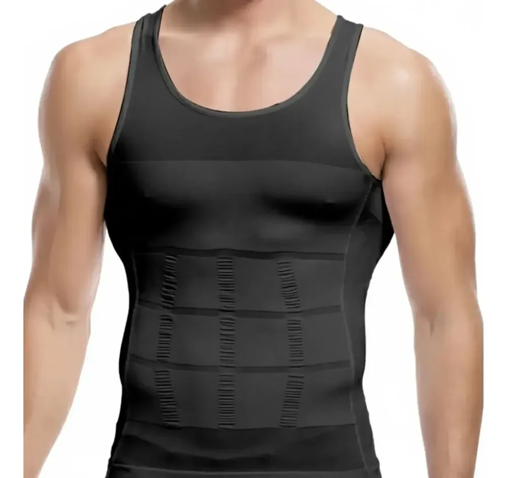 Regata Masculina Modeladora Slim Alta Compressão Cinta Homem Preto M