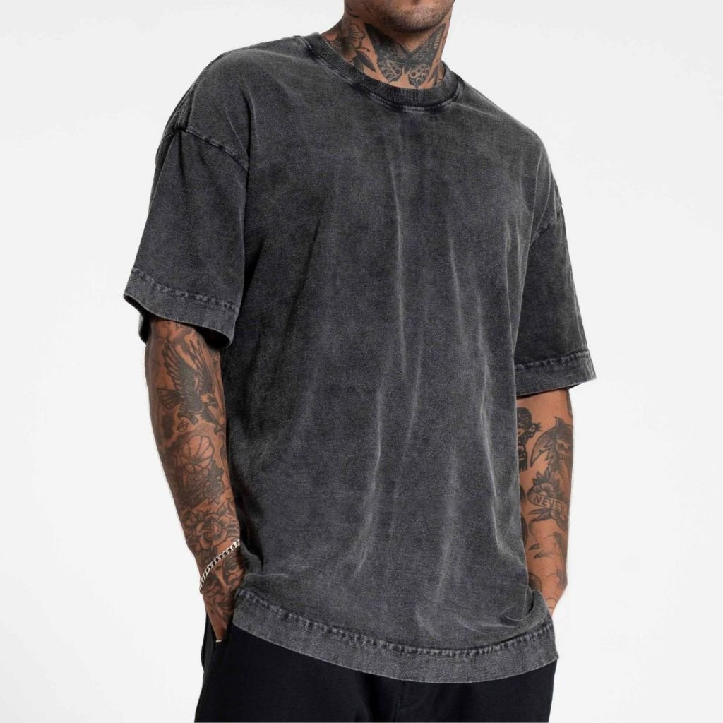 Camiseta Heavy Oversized 20.1 Preta Marmorizada 100% Algodão