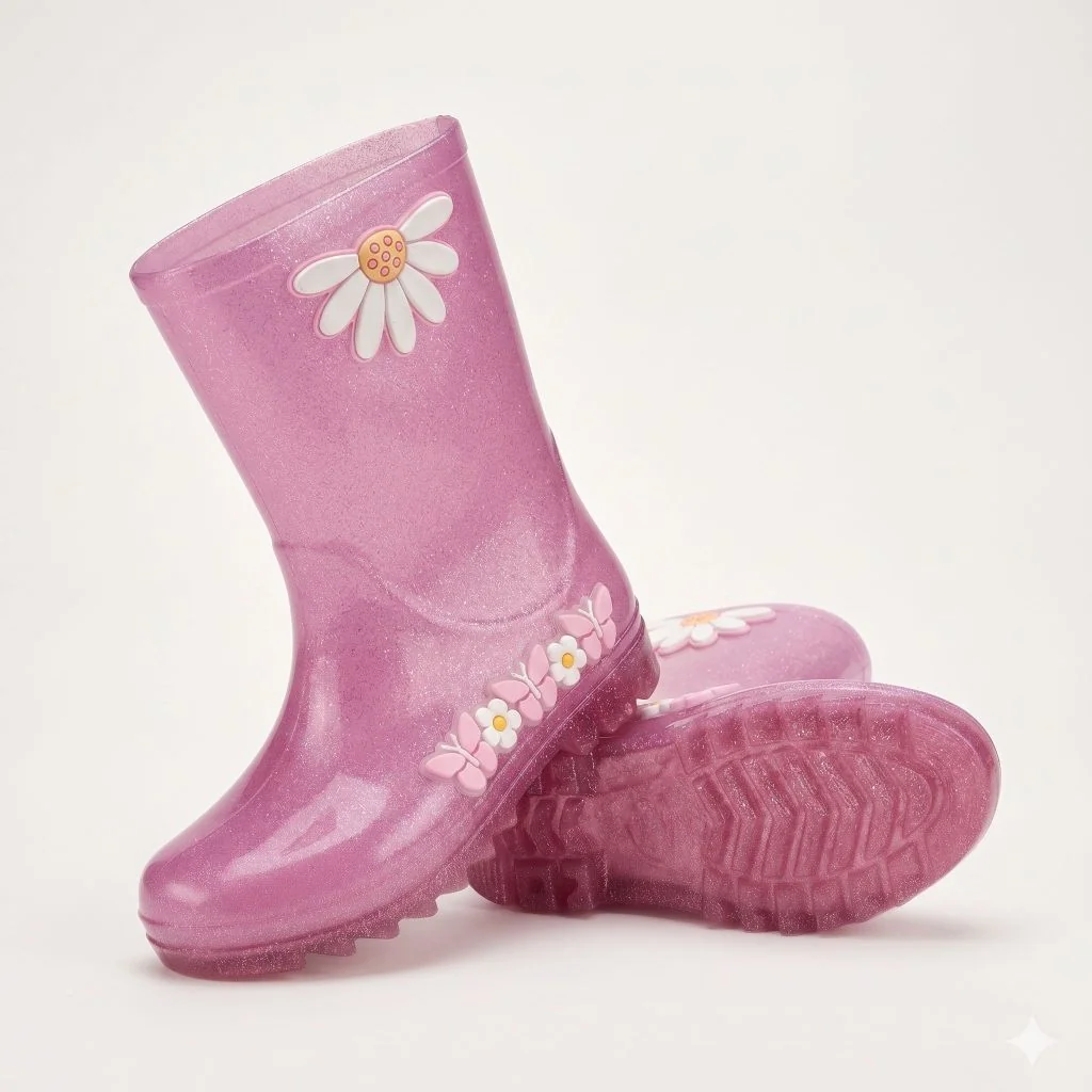 Galocha Infantil Flores Rosa Glitter Bota Kidstep