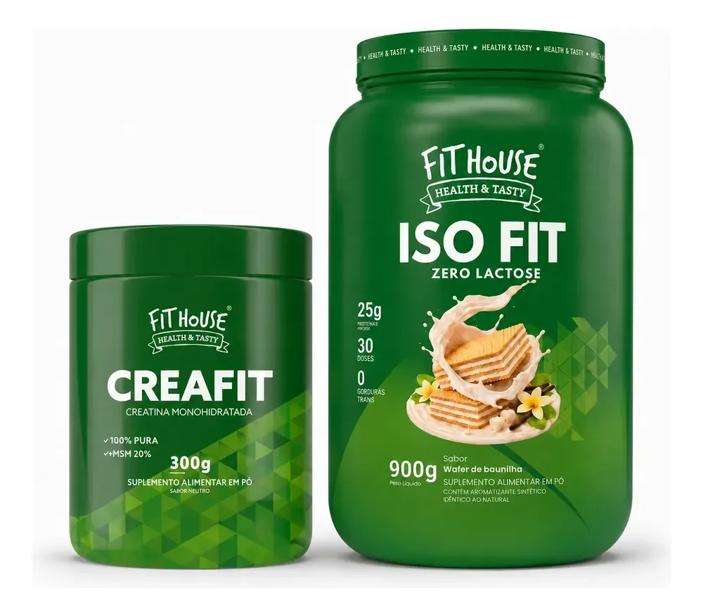 Kit Whey Protein Iso Fit 900g + Creatina Fit House 300g Variados Baunilha