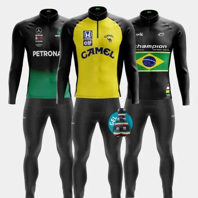 Conjunto De Ciclismo Masculino Camisa Manga Longa Calça Gel*