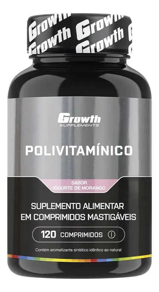 Polivitaminico Mastigável 120un. Growth Supplements - Sabor Morango