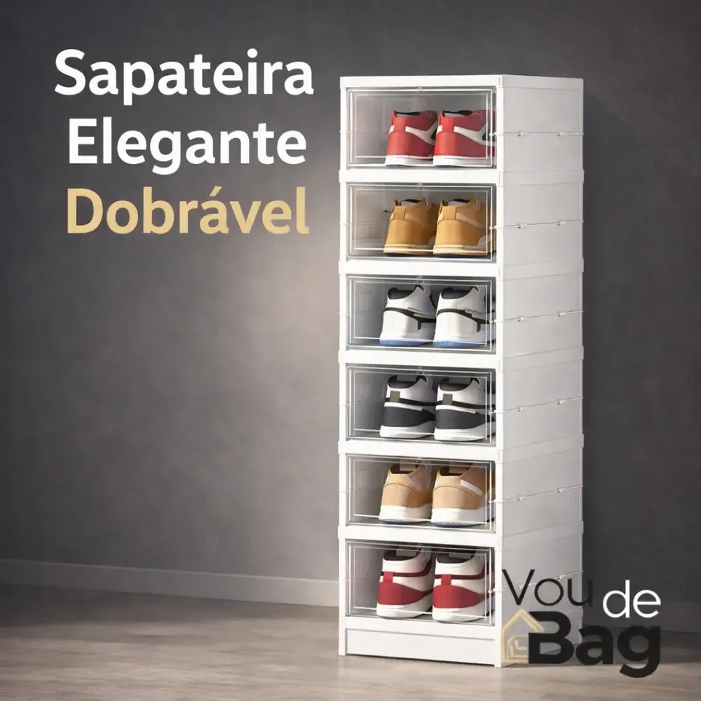 Sapateira Dobrável Vertical Empilhável Caixa Sapato Tênis 6 Andares Vou De Bag Upreis Cor Branco