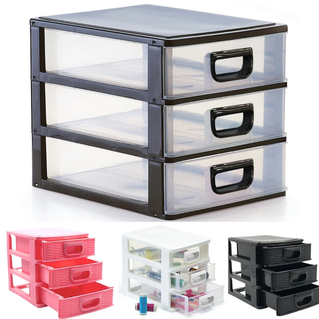 Gaveteiro Organizador De Mesa - Acessórios Brincos Maquiagem Remédio Medicamento Linhas Costura-3 Gavetas
