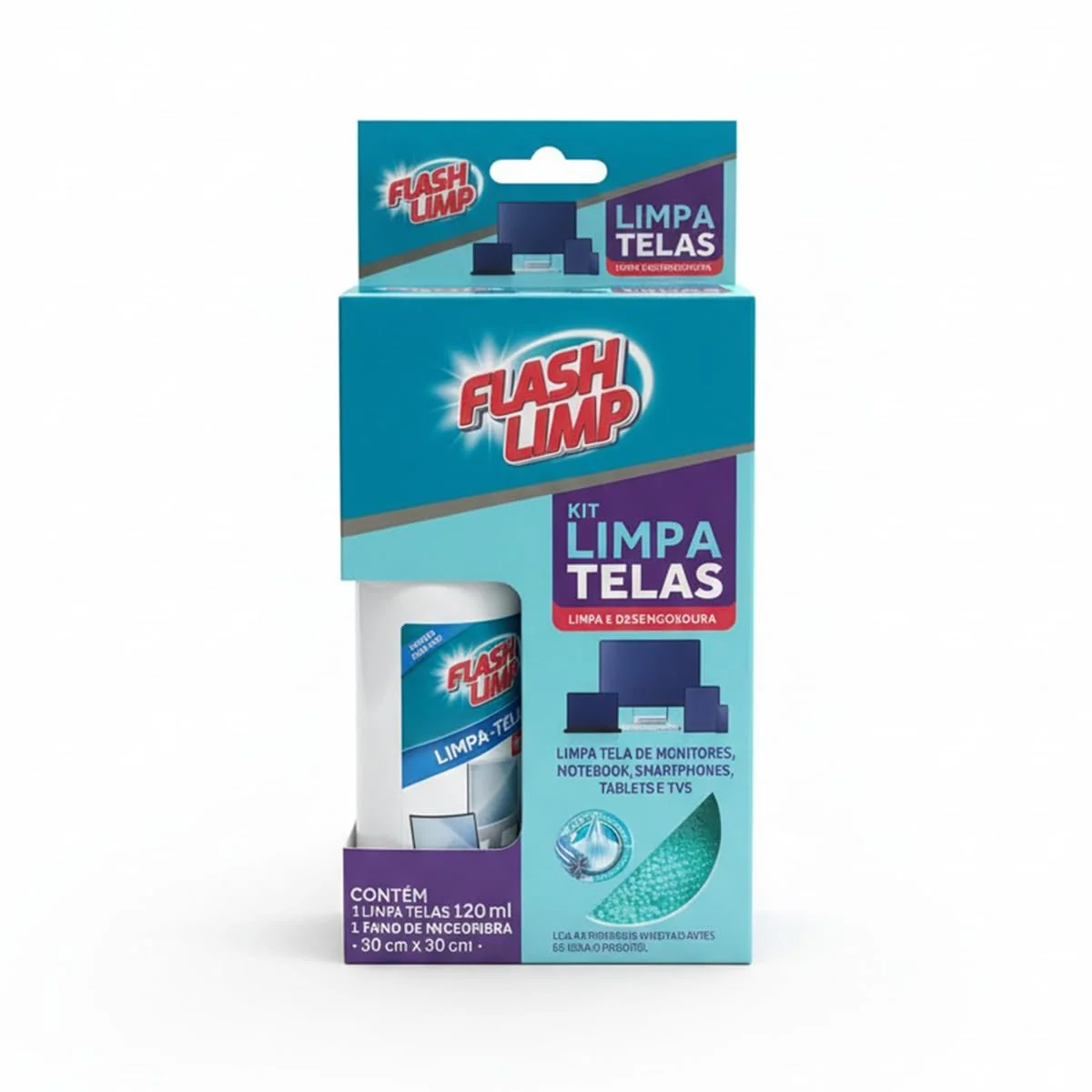 KIT LIMPA TELAS 120ml COM PANO MICROFIBRA 30cm