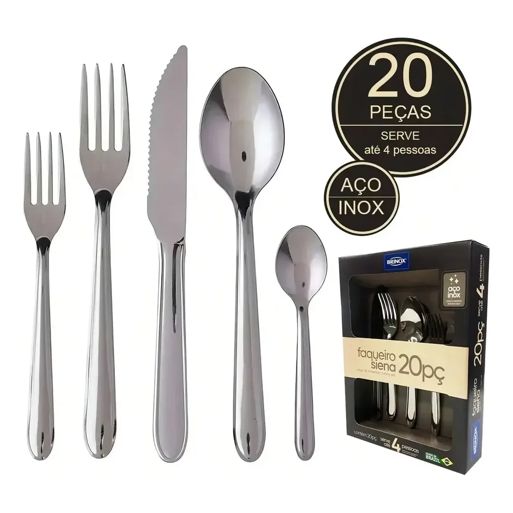 Faqueiro De Aço Inox Siena 20 Peças Brinox 5109/455 Cor Prateado