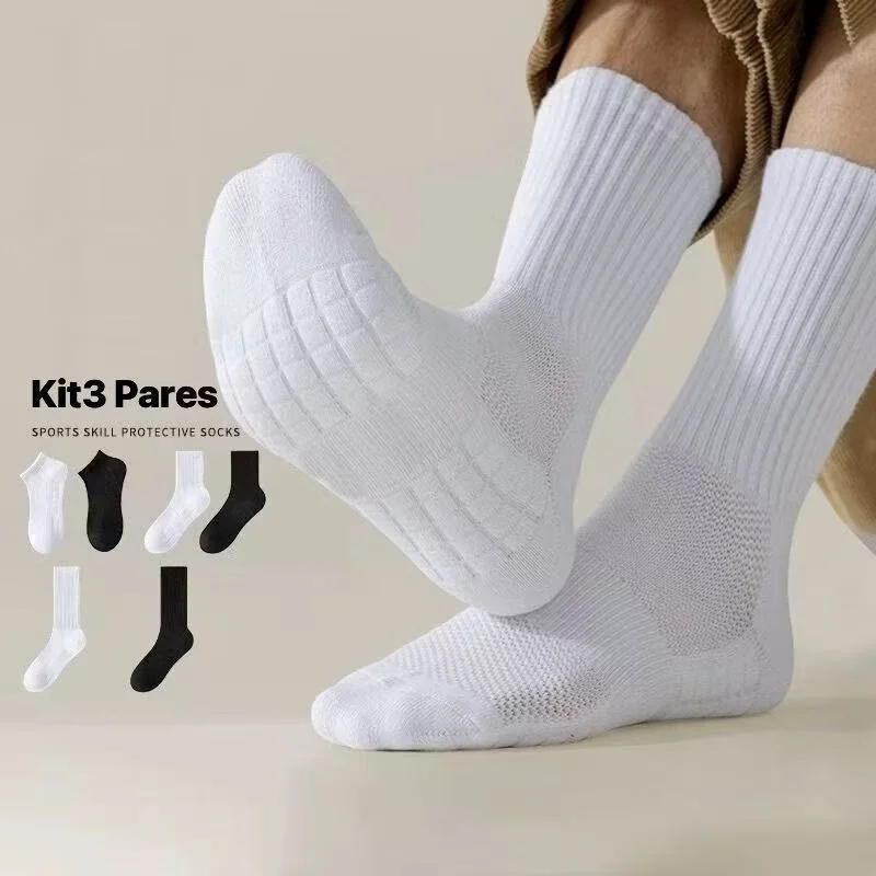 Kit 3 pares  Meias Masculinas ,De Basquete Pretas E Brancas Absorventes De Suor , Modernas