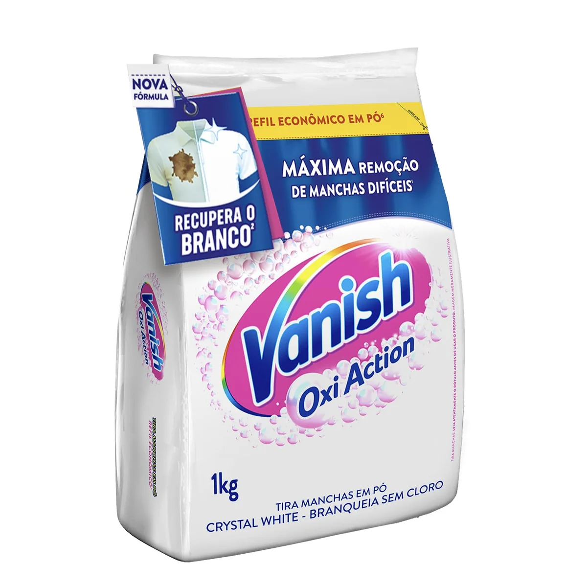 Tira Manchas Vanish em Pó Crystal White Oxi Action para roupas brancas Refil Econômico 1kg