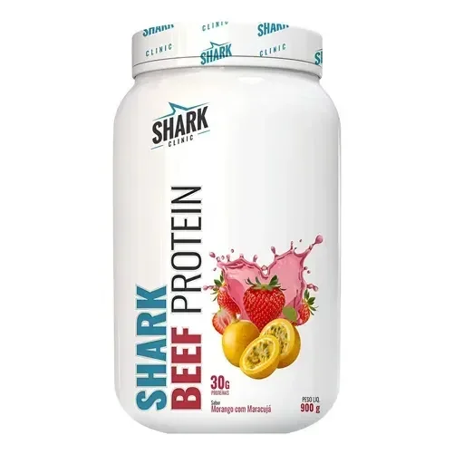 Proteína Beef Protein Shark Pro 900 G Sabor Morango E Maracujá