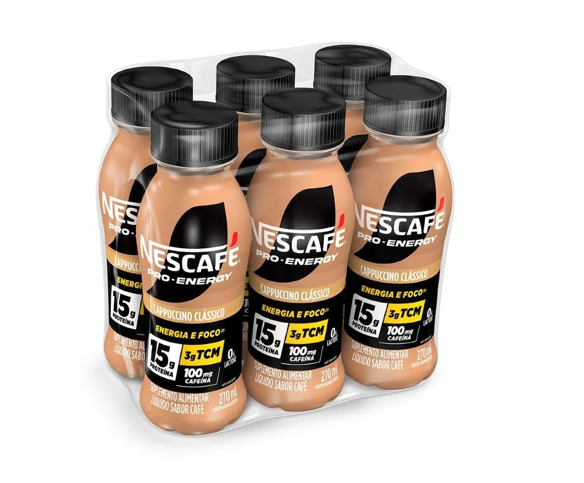 Suplemento Alimentar UHT Nescafé Pro-Energy Capuccino Clássico 15g proteína 270ml - Pack com 6 unidades