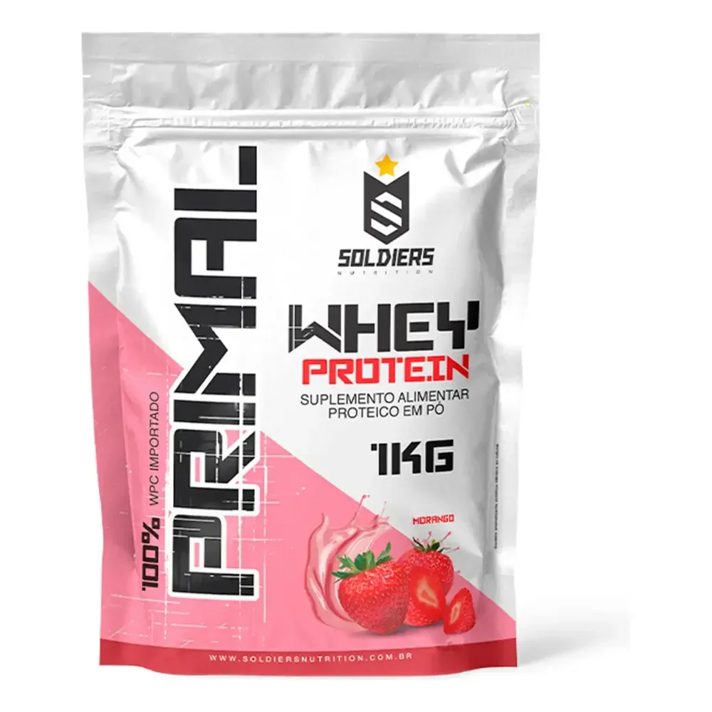 Whey Protein Primal 1kg Sabor Morango Soldiers Nutrition Pós Treino Recuperação Suplemento Proteína