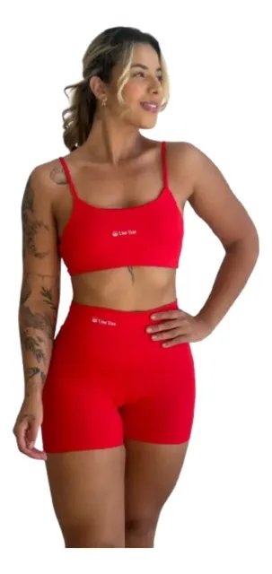 Conjunto Fitness Virginia Top Shorts Meia Coxa Cintura Alta