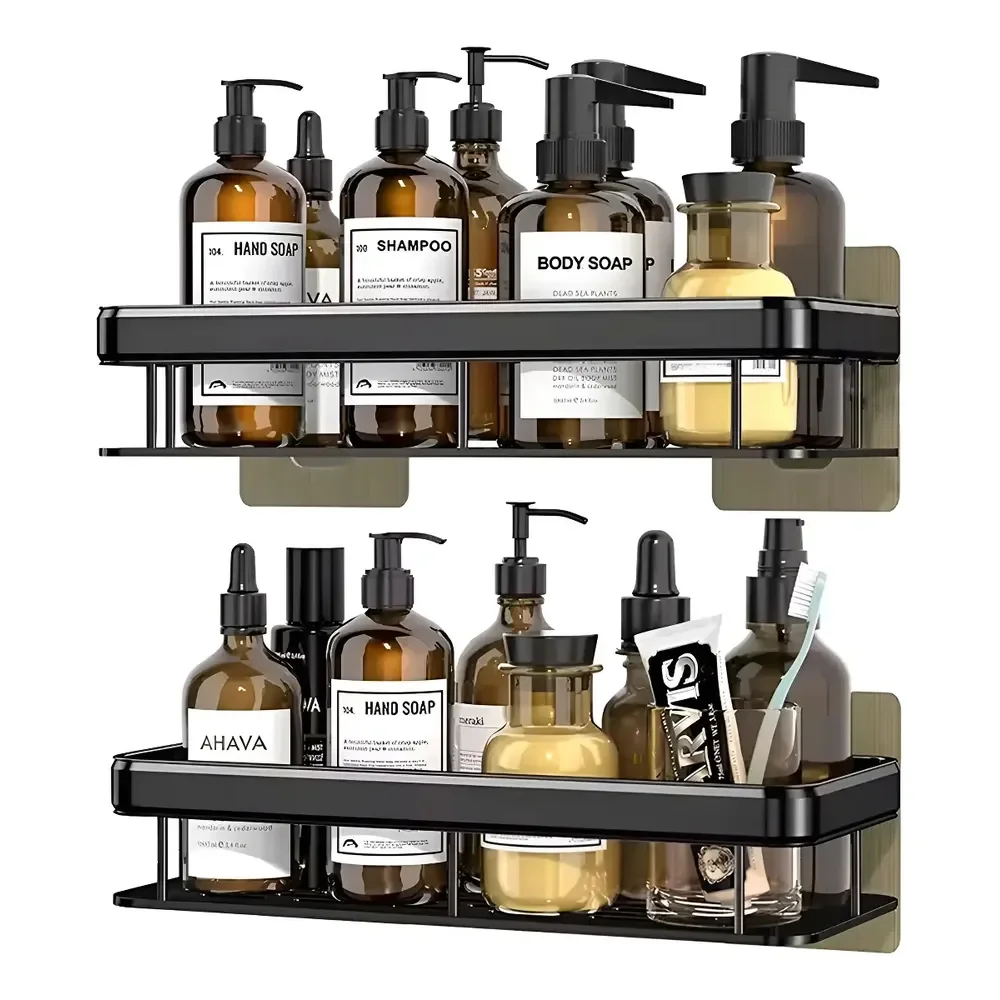 Kit 2 Suporte Shampoo Sabonete Banheiro Adesivo Parede Luxo Preto