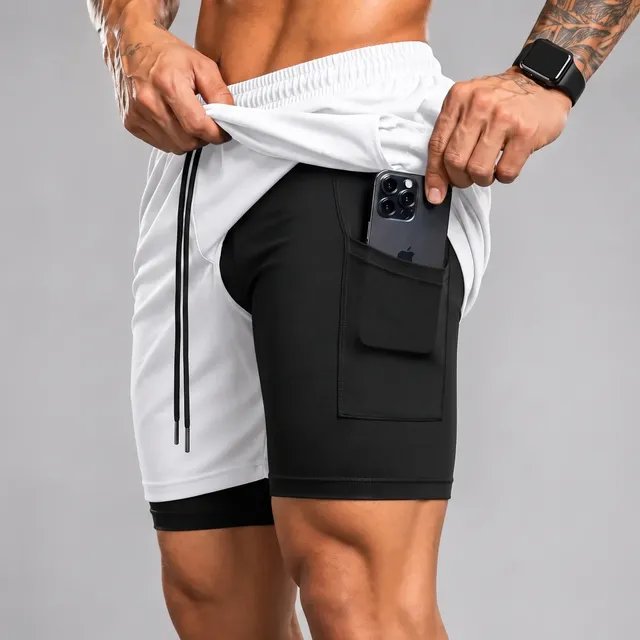 Bermuda 2 Em 1 Short Duplo Masculino Academia Treino Corrida