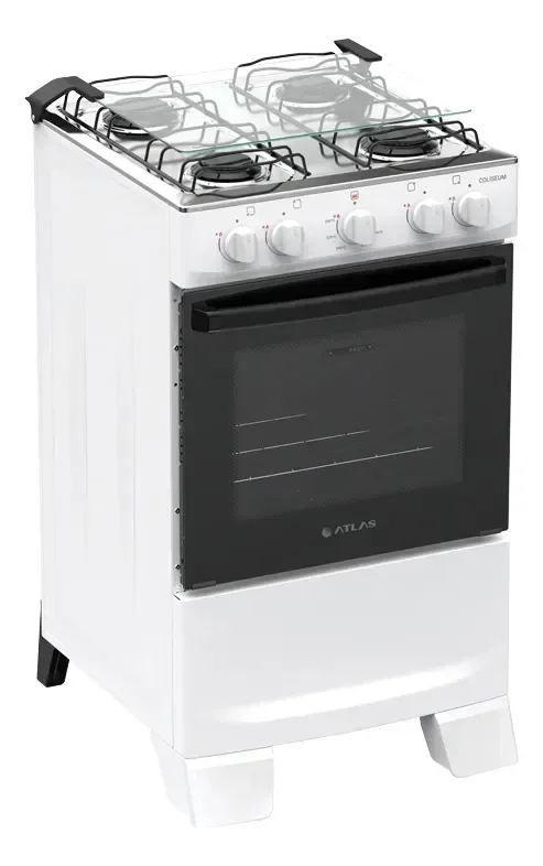Fogão 4 Bocas Atlas Coliseum Plus com Mesa de Inox Manual Branco