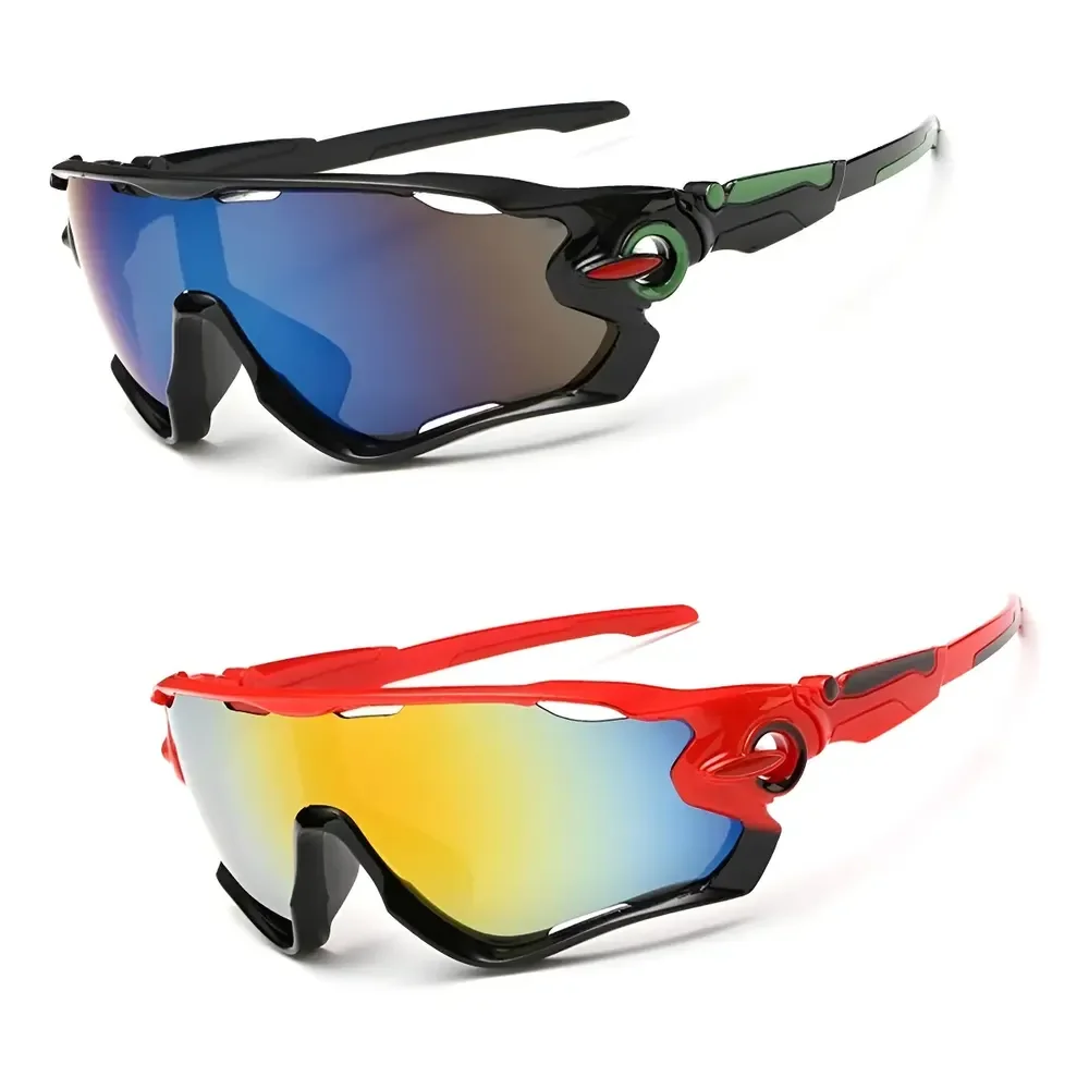 Óculos Ciclismo Proteção Uv Mtb Speed 2 Unidades Espelhado Policarbonato Preto E Vermelho