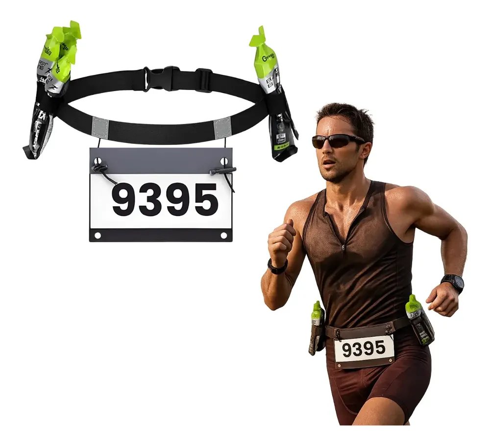Cinto Numero Corrida Rua Triathlon Ciclismo Carbo Gel Snacks Preto