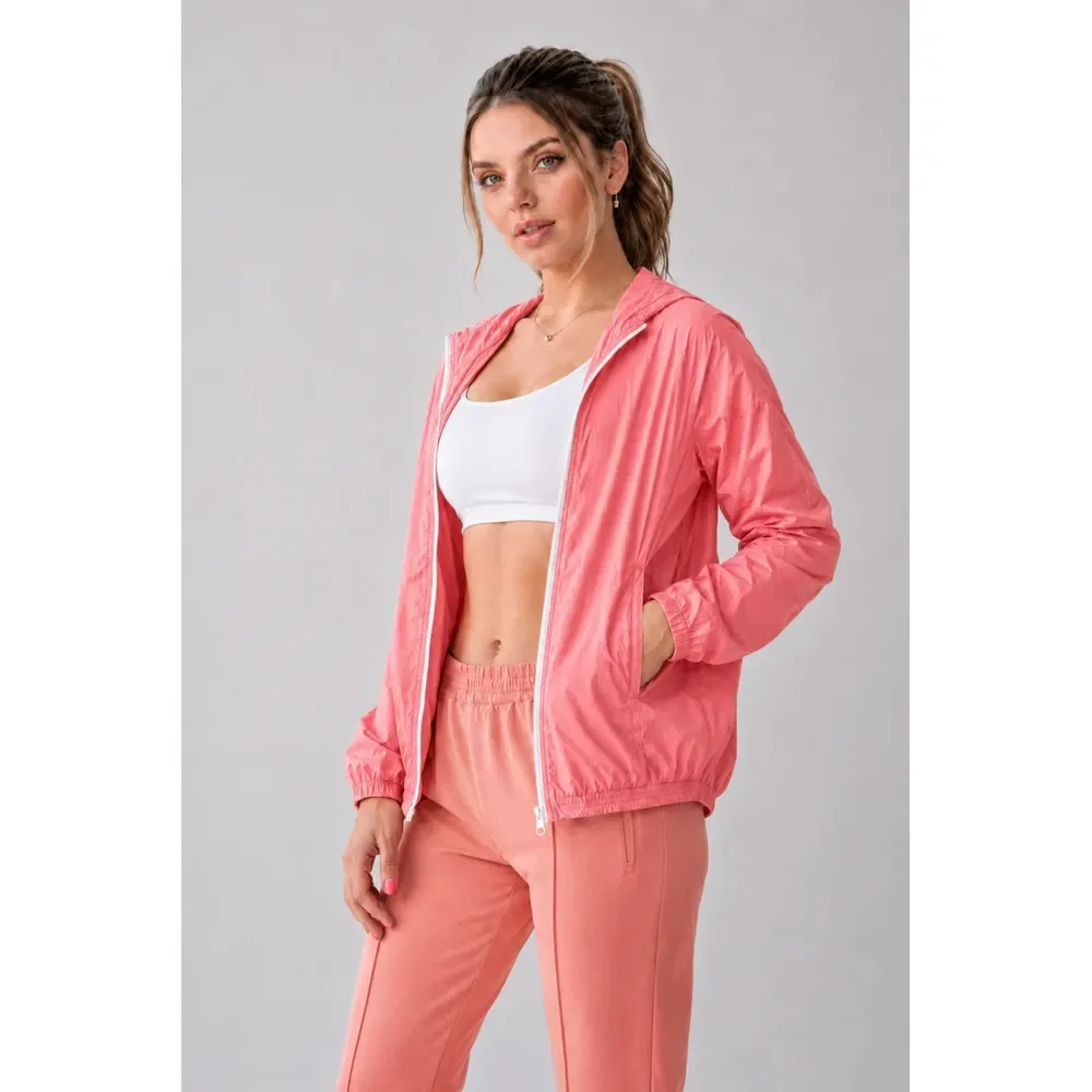 Jaqueta Feminina Iz Corta Vento Ultra Leve Com Capuz 2026 Coral G Lisa
