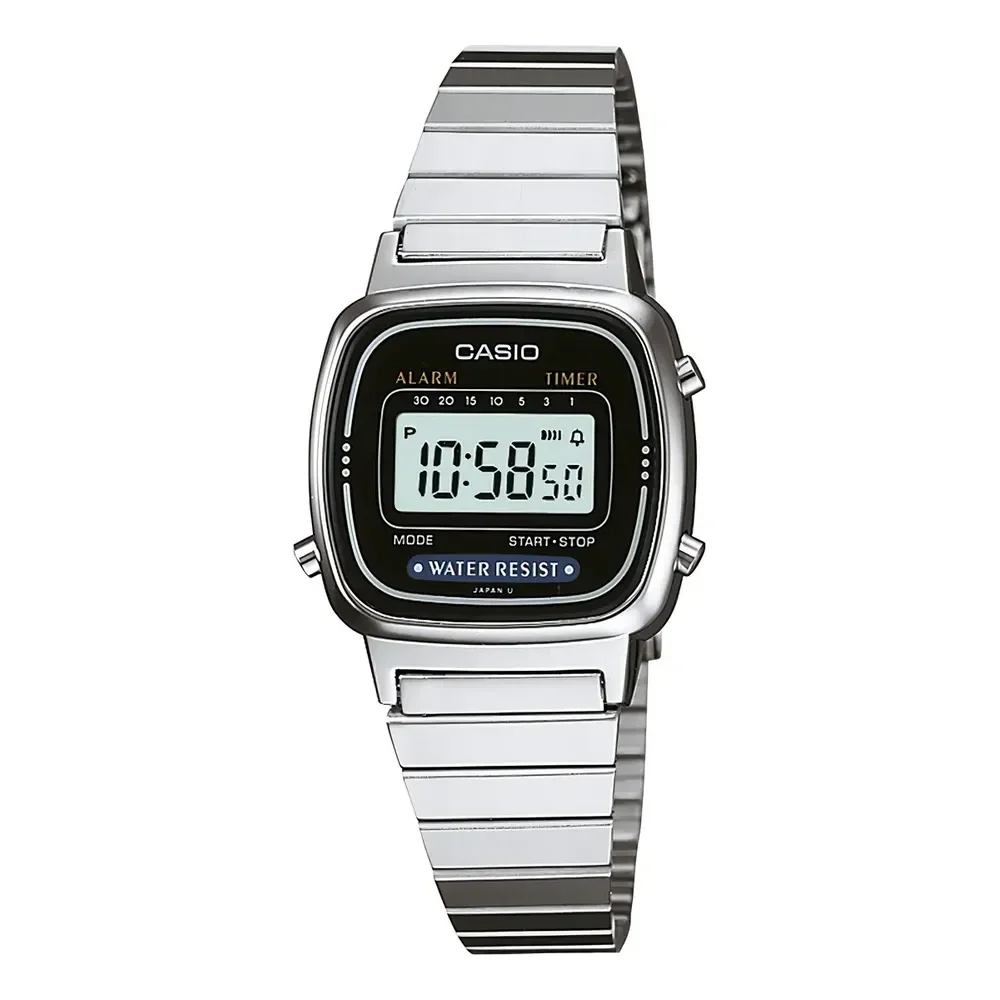 Relógio Casio Feminino Antiguo La670wa-1df Mini Retrô Crono Alarme Prata Prateado Preto