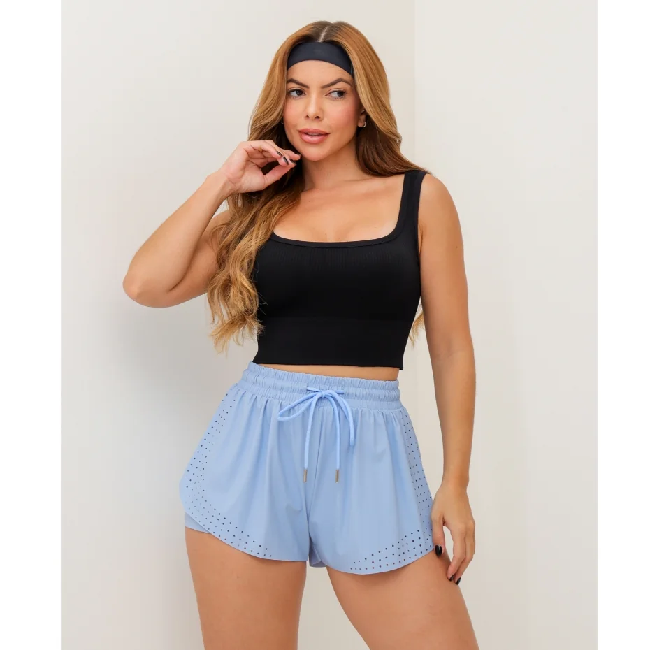 Shorts Duplo Feminino Fitness Academia Esportivo Yoga Elástico Poliamida Com Bolso 3RD SD1780