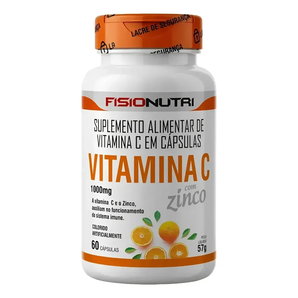 Vitamina C 1000mg + Zinco Fisionutri 60 Cápsulas Imunidade Sem Sabor