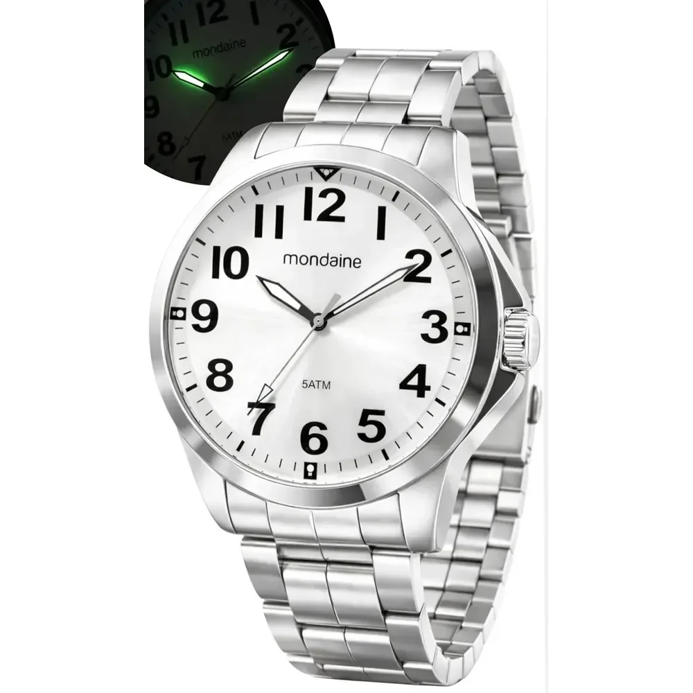 Relógio Mondaine Masculino De Pulso Analógico Quartzo Prata Fundo Cinza Social Prova D'água 50 Metros Prateado