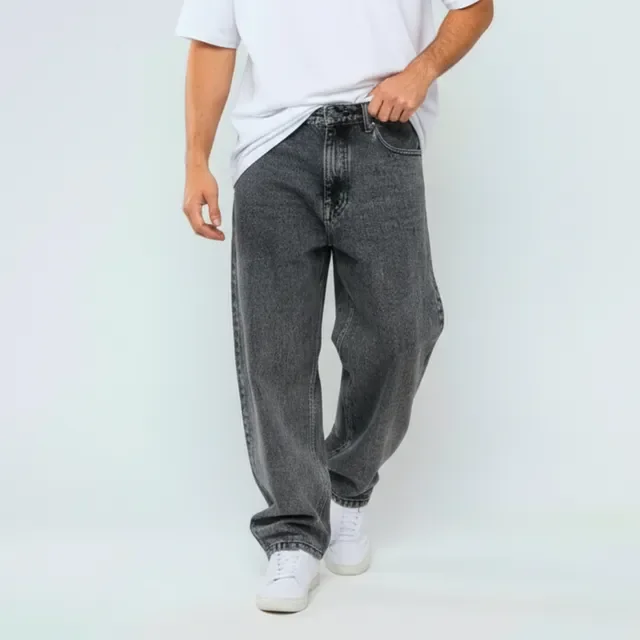 Calça Jeans Masculino Baggy Balão Streetwear Cinza Estonada