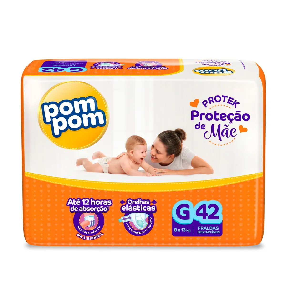 Fralda Pom Pom Protek Proteção de Mãe Mega G 42 Unidades
