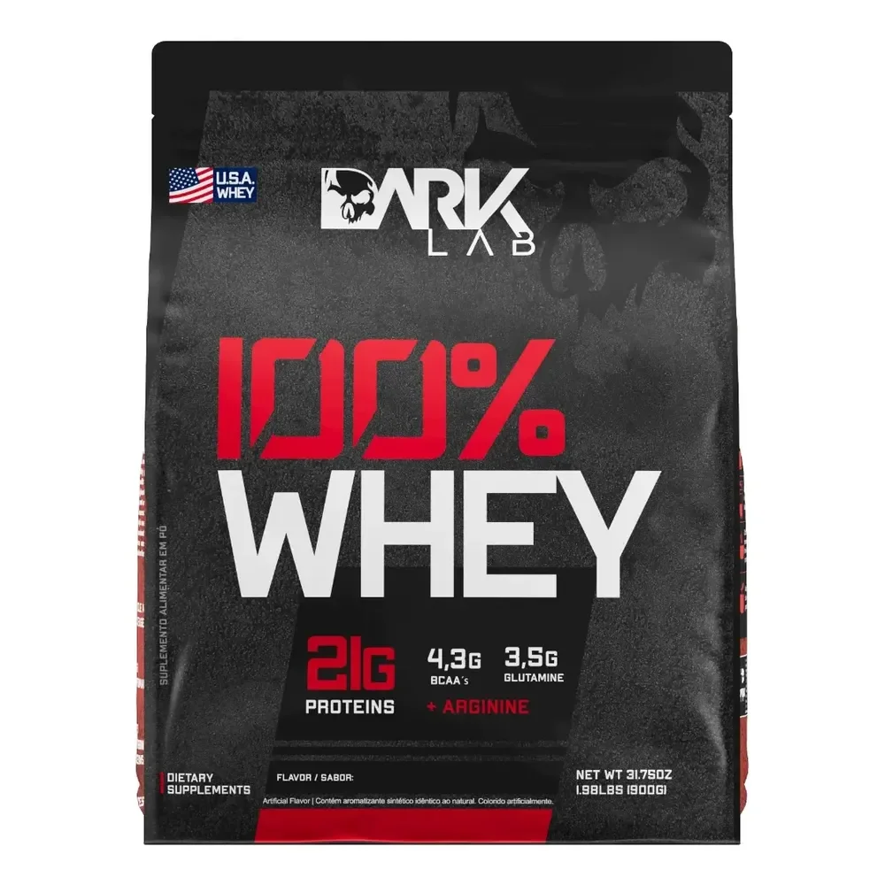 Whey Protein 100% 900g Refil Dark Lab Sabor Morango