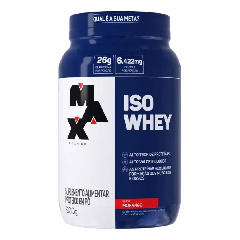 Whey Protein 900g Iso Whey Max Titanium Morango Proteína Isolada