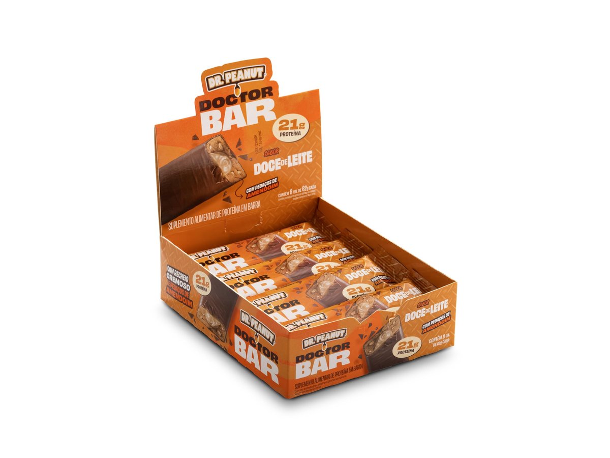 Doctor Peanut Display Barra de Proteína Doctor Bar Sabor Doce de Leite 62g - 8 un - 21g Proteína