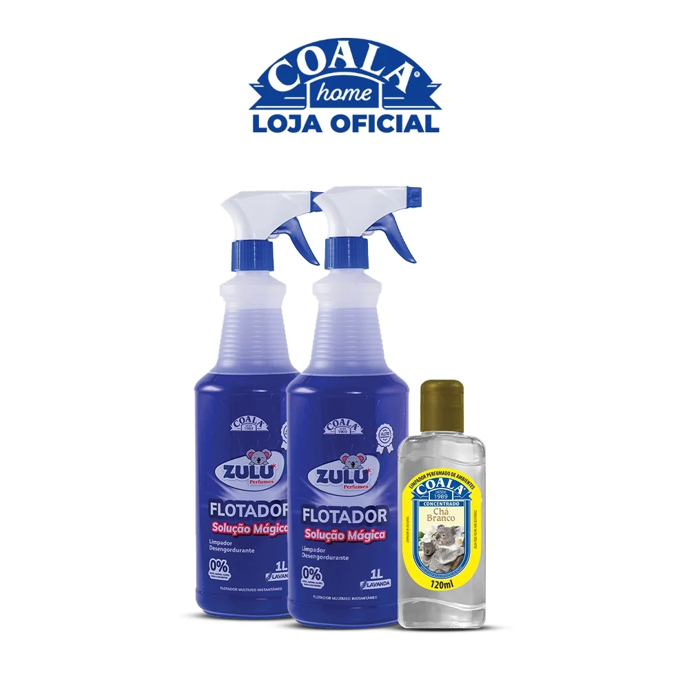 Kit 2 Flotador Desengordurante Zulu Perfumes / Coala - Lavanda - 1L + 1 Limpador Concentrado Coala - Chá Branco 120ml