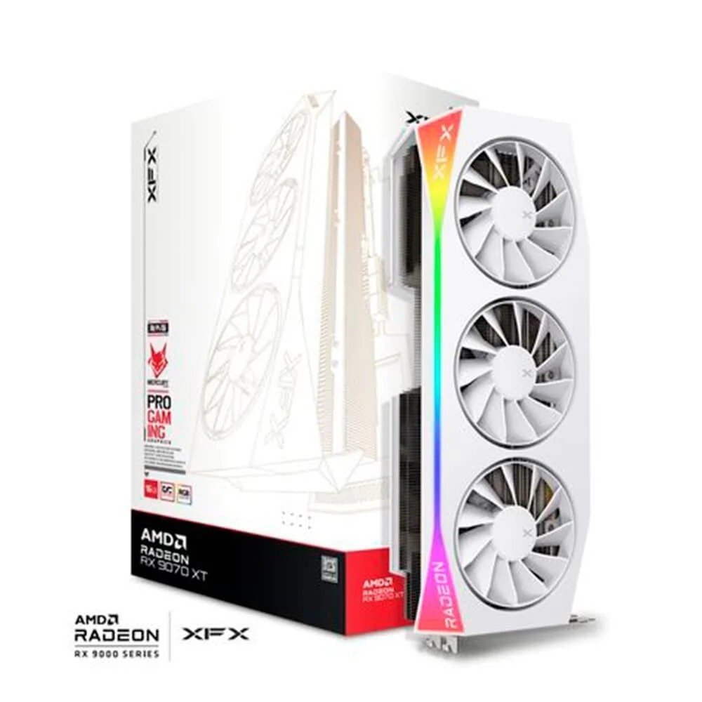 Placa de Vídeo XFX Mercury RX 9070 XT OC WHITE GAMING EDITION WITH AMD Radeon, RGB, 16GB, GDDR6, HDMI 3xDP, RDNA 4
