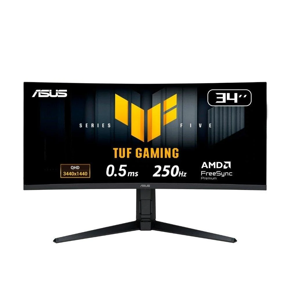 Monitor Gamer Curvo ASUS TUF 34"", WQHD, 250Hz, 0.5ms, Fast VA, FreeSync Premium, Altura Ajustável, Som Integrado, Preto - VG34WQML5A