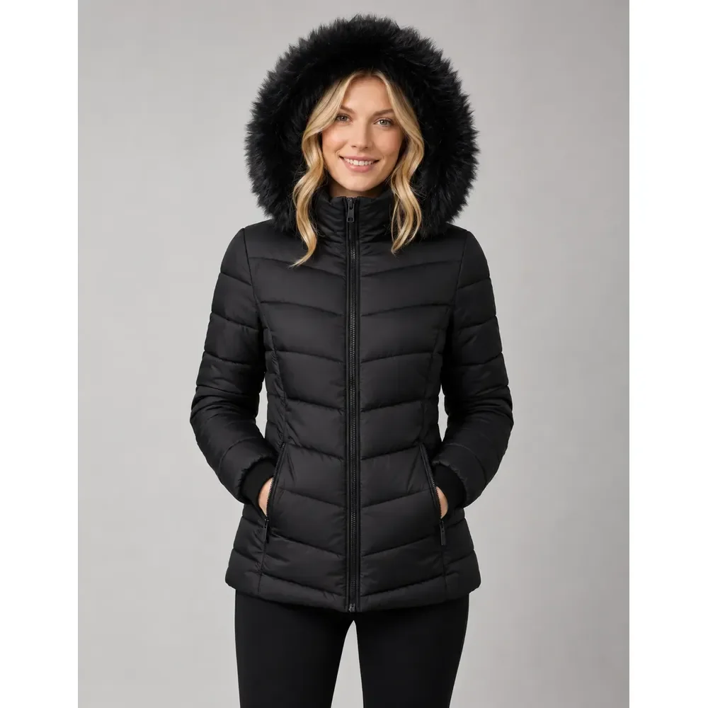 Jaqueta Puffer Feminina Forrada Pelucia Bobojaco Impermeável Preto M